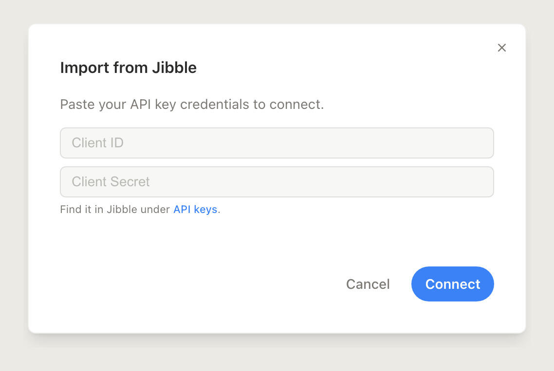 Connecting Timen to a Jibble organization with a client ID and secret