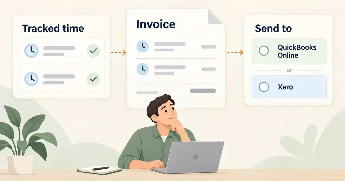 Time tracking software that sends invoices to QuickBooks and Xero hero image
