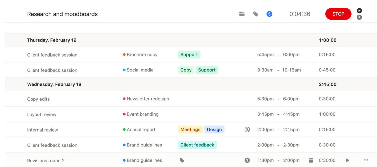 Automatic timer view in Timen