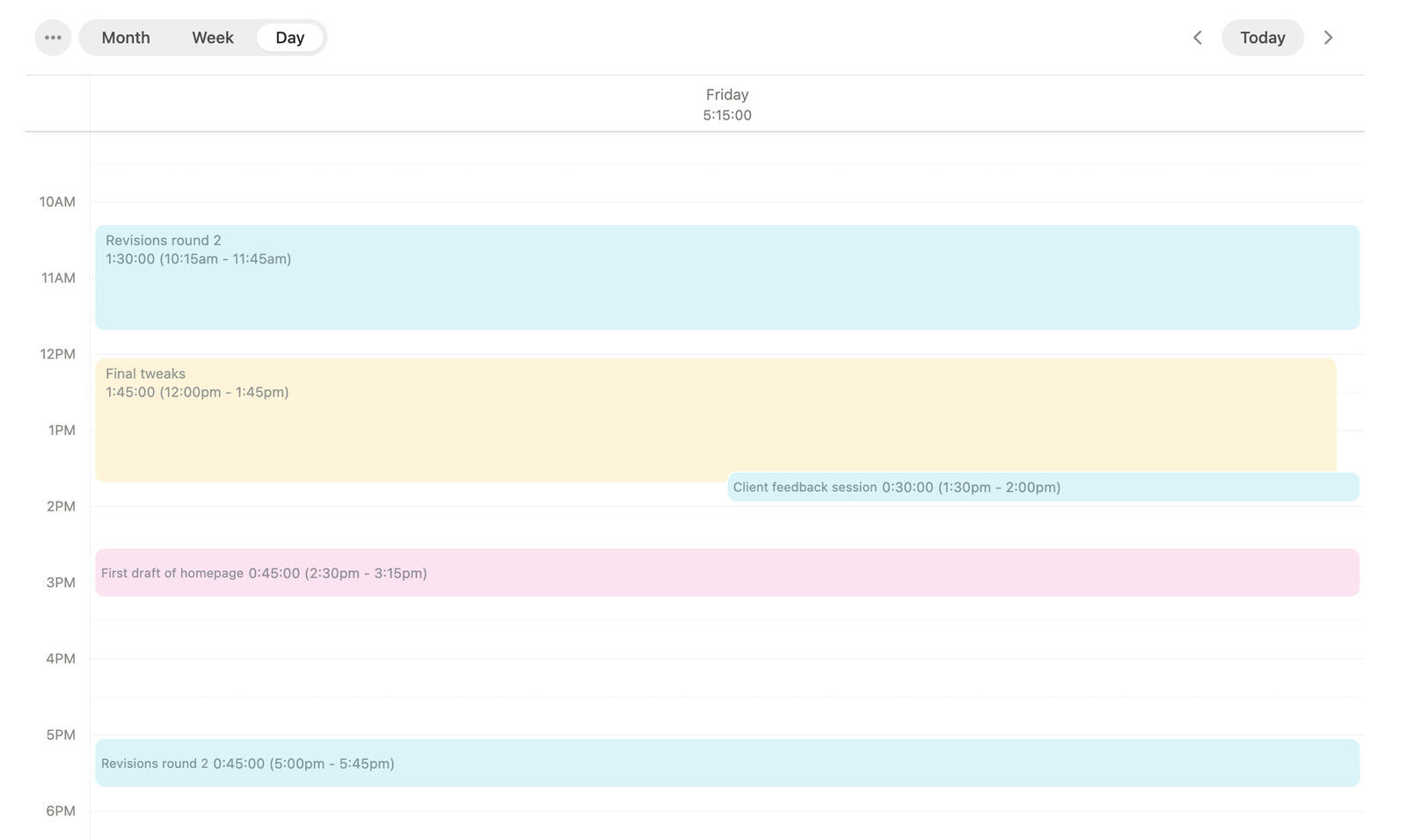 Day view in Timen calendar