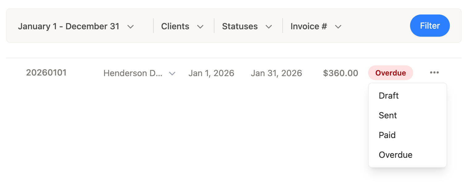 Invoiced time entries tracked in Timen