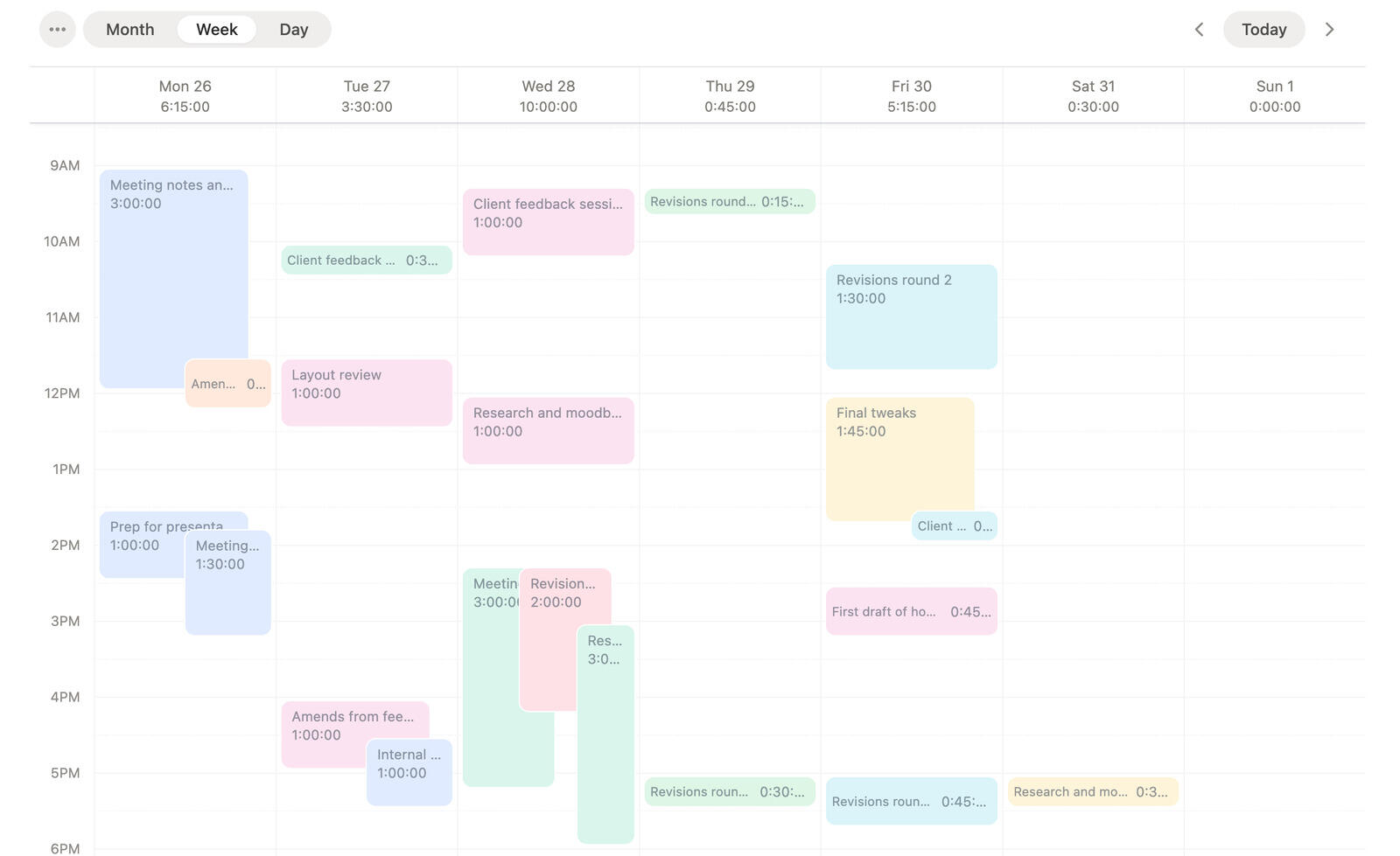Timesheet view in Timen