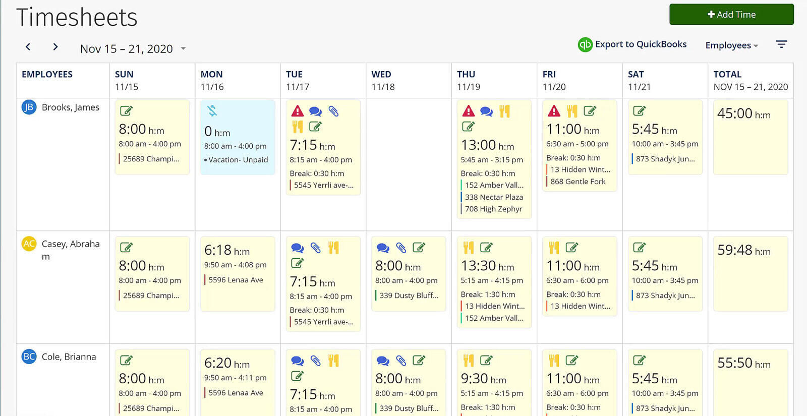 ClockShark mobile time clock with GPS map and weekly timesheet by job